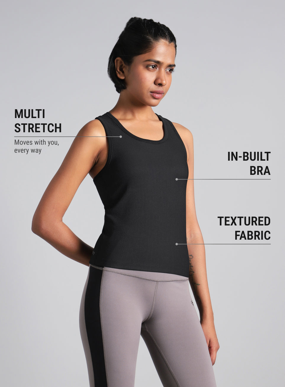 Women's Black Run Built-In Tank Sports Bra