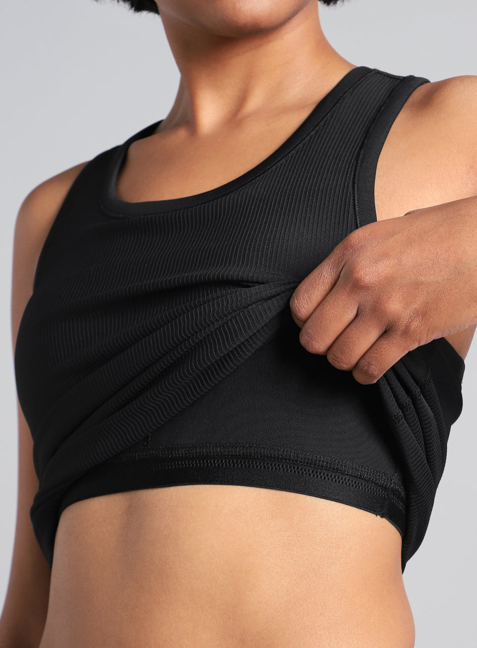 Women's Black Run Built-In Tank Sports Bra
