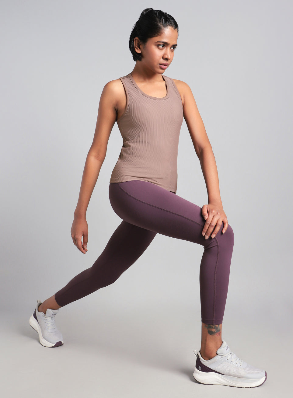 Women's Brown Run Built-In Tank Sports Bra