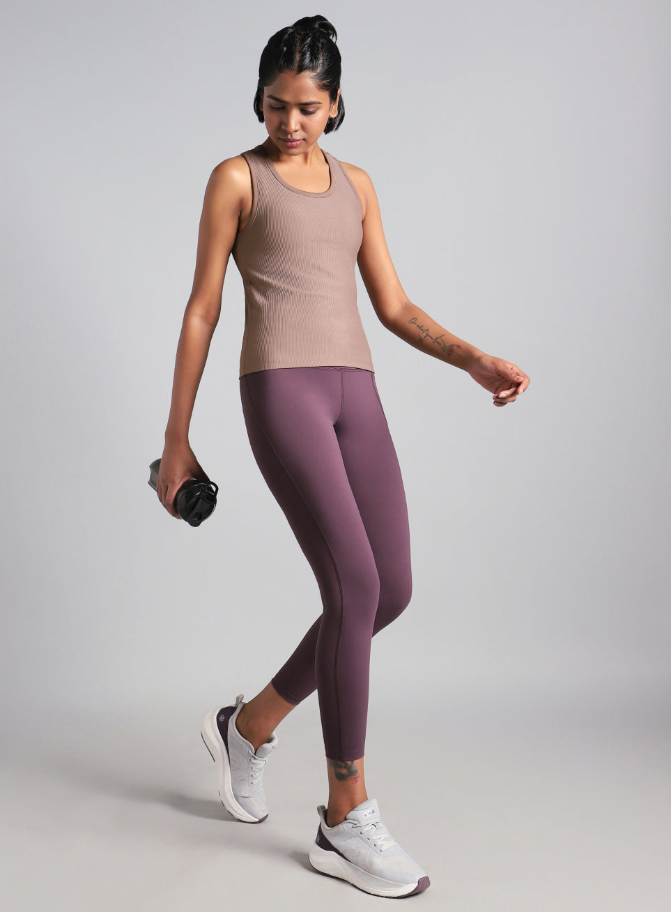 Women's Brown Run Built-In Tank Sports Bra