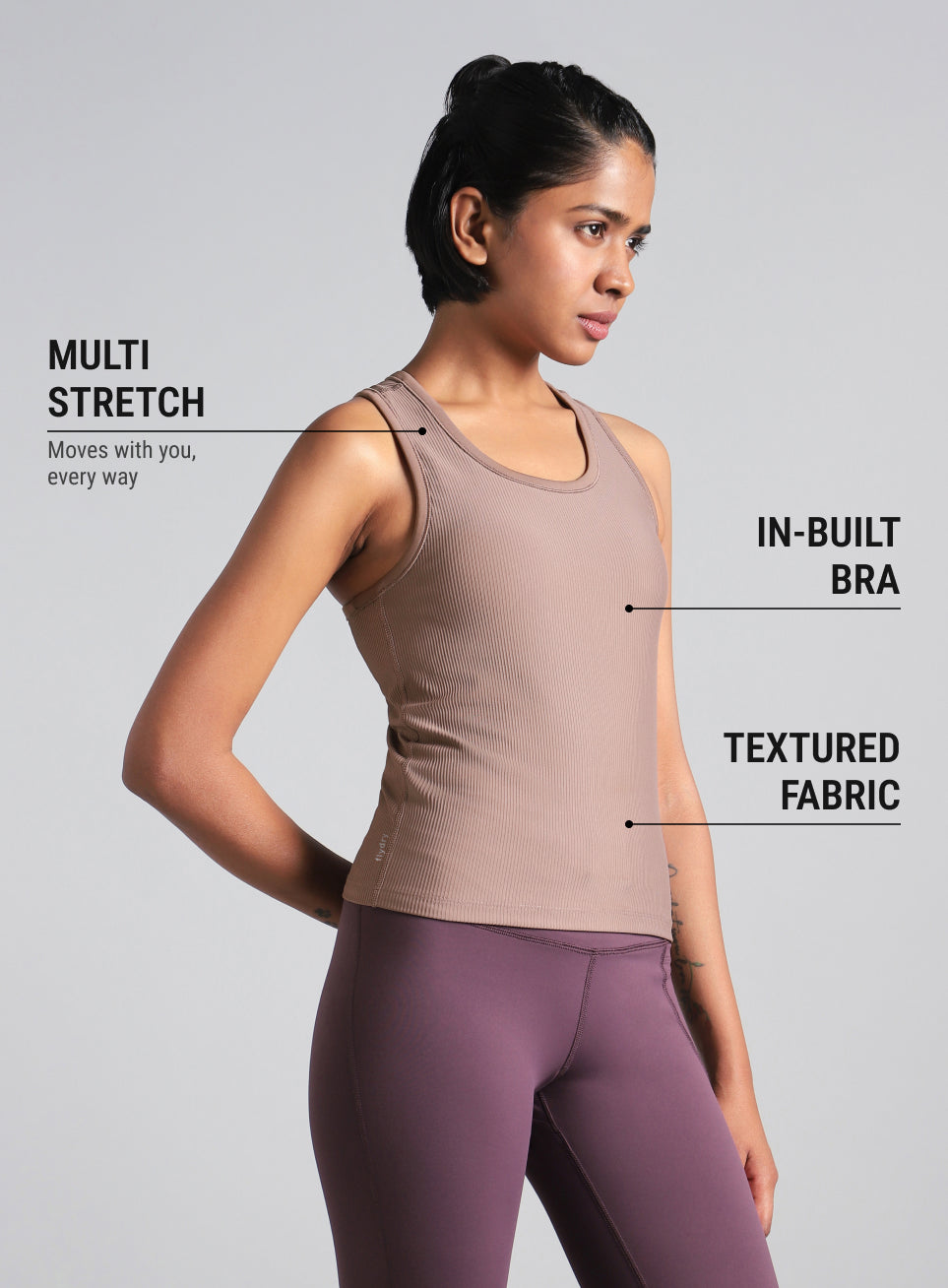 Women's Brown Run Built-In Tank Sports Bra