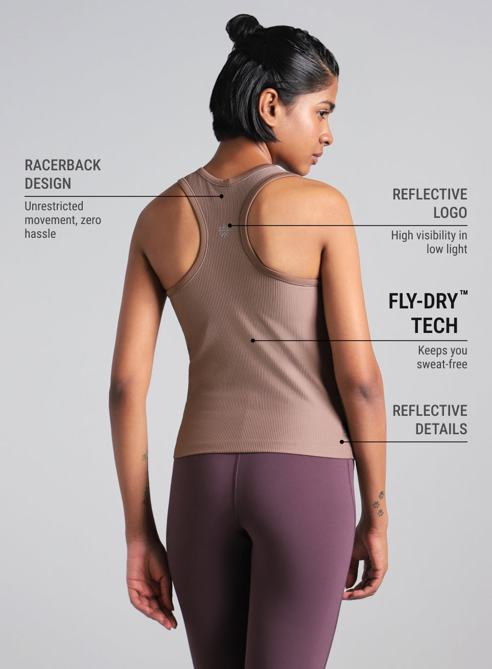 Women's Brown Run Built-In Tank Sports Bra