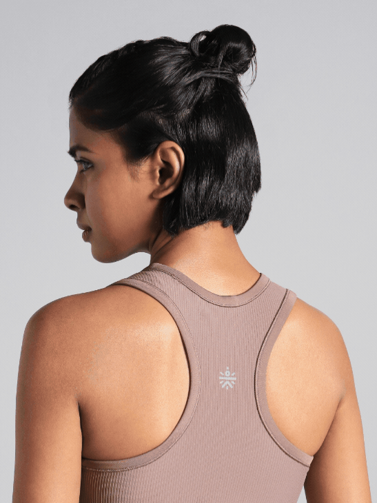 Women's Brown Run Built-In Tank Sports Bra