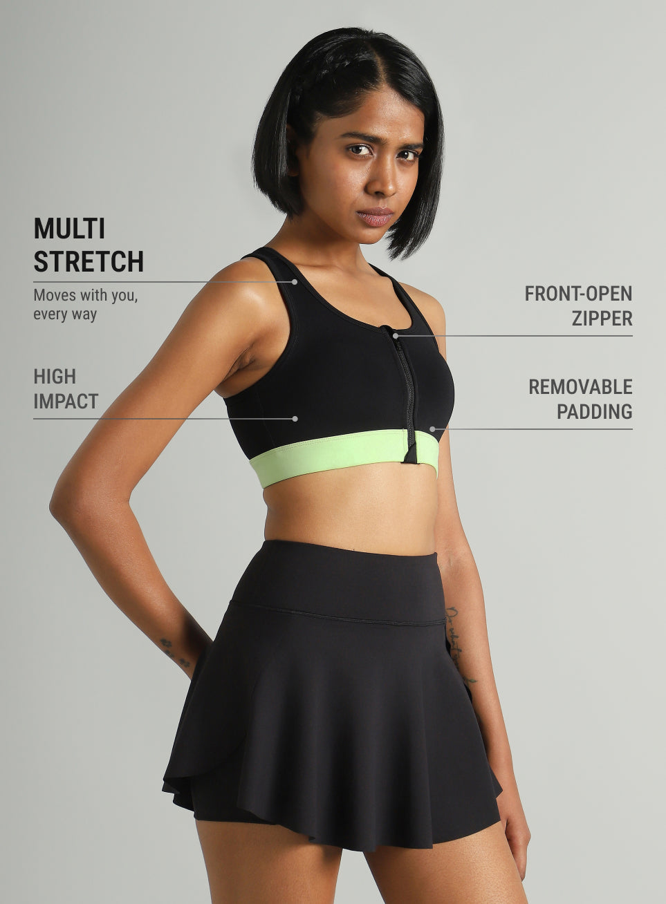 Women's Black Front Zip High Support Training Bra