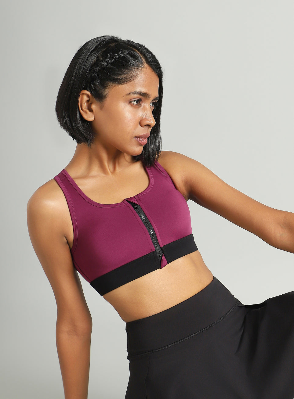 Women's Maroon Front Zip High Support Training Bra