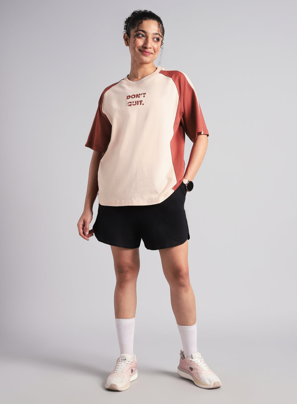 Women's Peach Classic Power Block Oversized Fit T-shirt