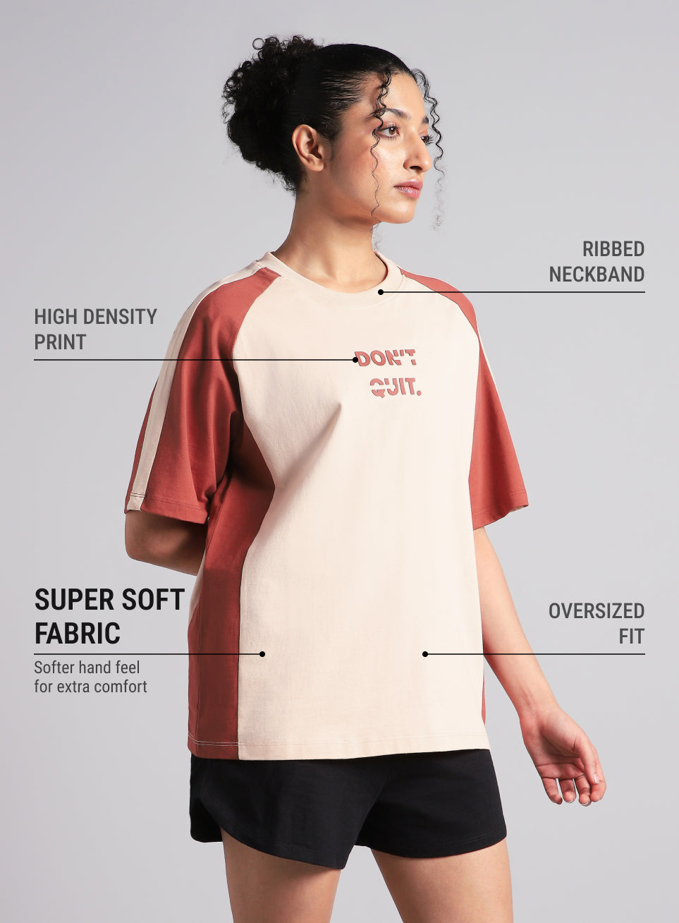 Women's Peach Classic Power Block Oversized Fit T-shirt
