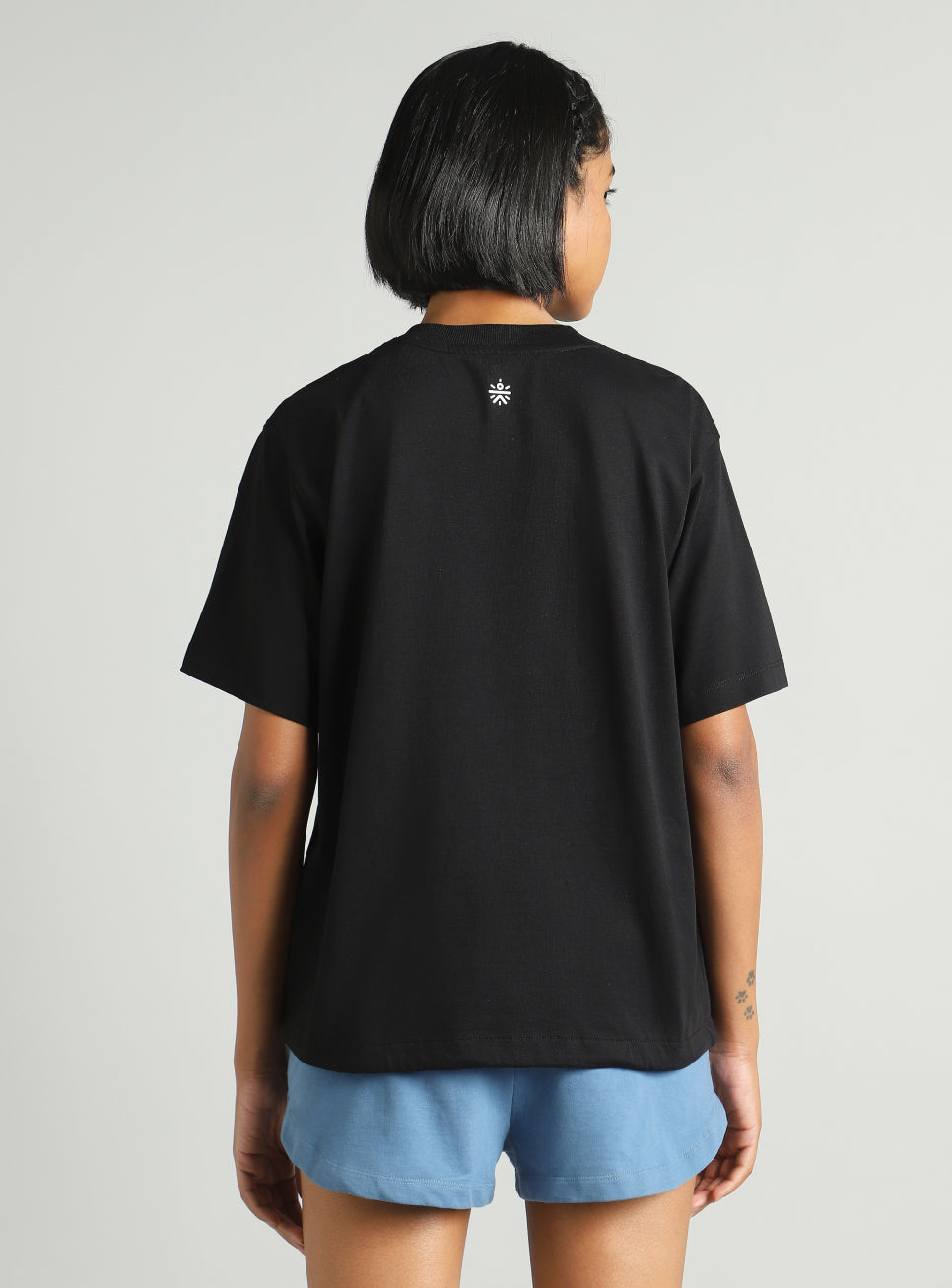 Women's Black Tie Up Relaxed Fit T-shirt
