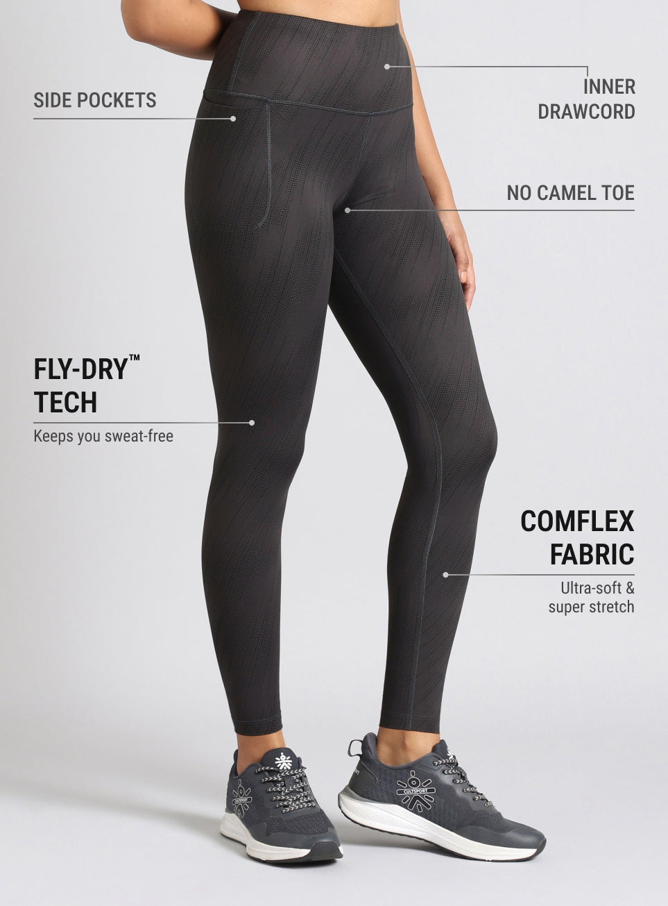 Women's Grey Train All Day Printed COMflex Tights