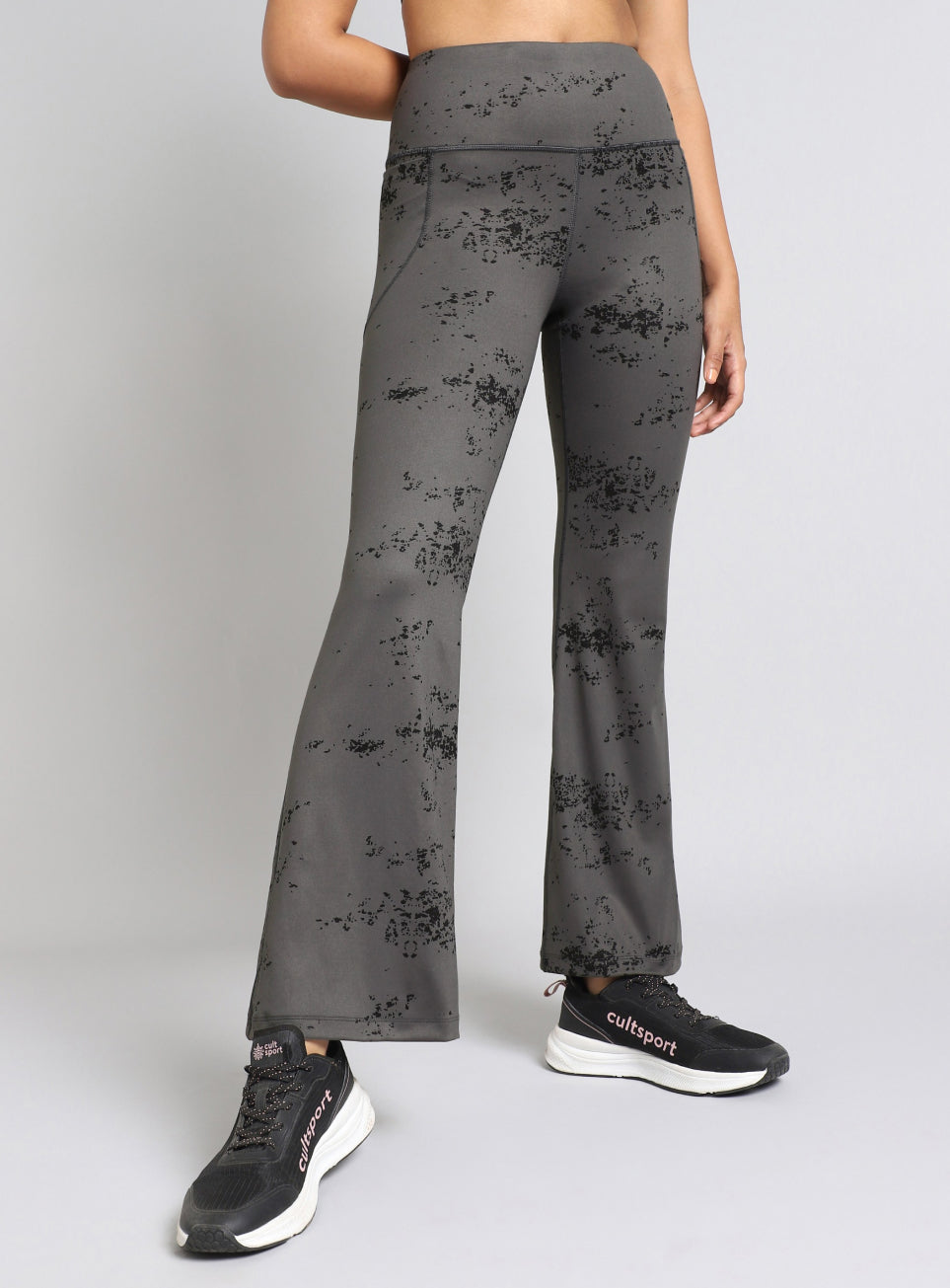 Women's Grey Training Printed COMFlex Flarepants