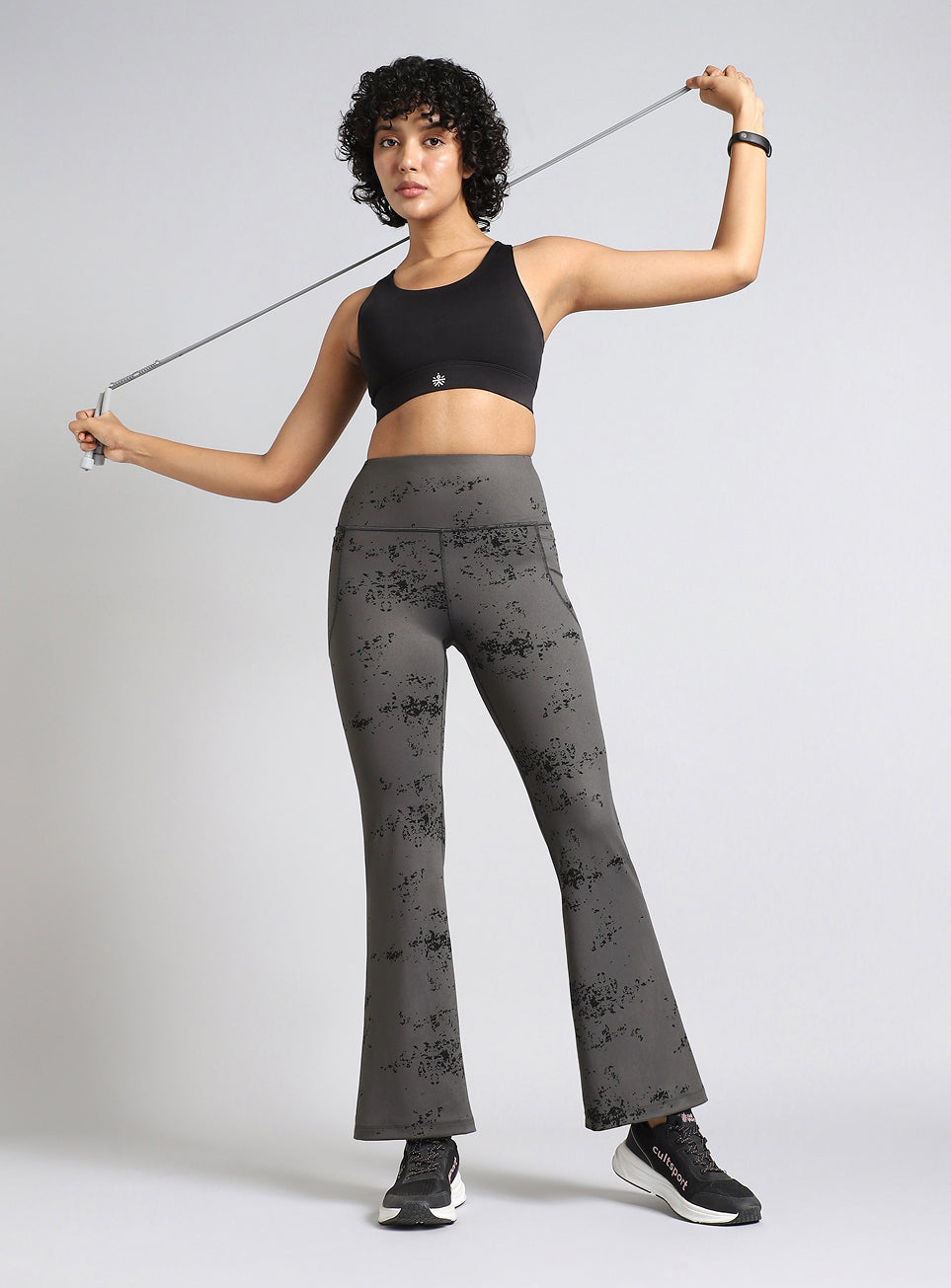 Women's Grey Training Printed COMFlex Flarepants