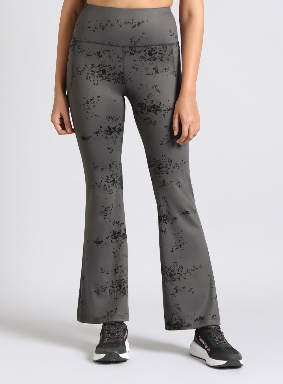 Women's Grey Training Printed COMFlex Flarepants