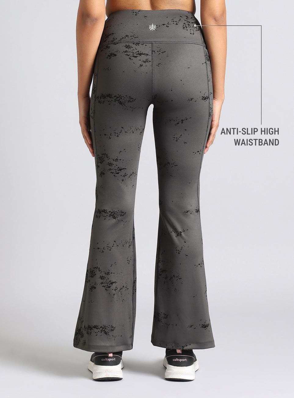 Women's Grey Training Printed COMFlex Flarepants