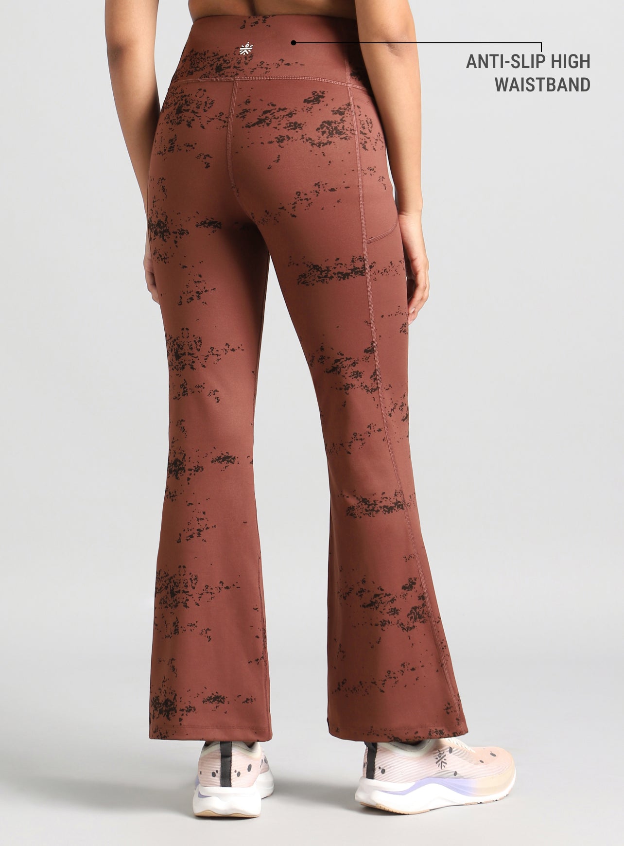 Women's Brown Training Printed COMFlex Flarepants