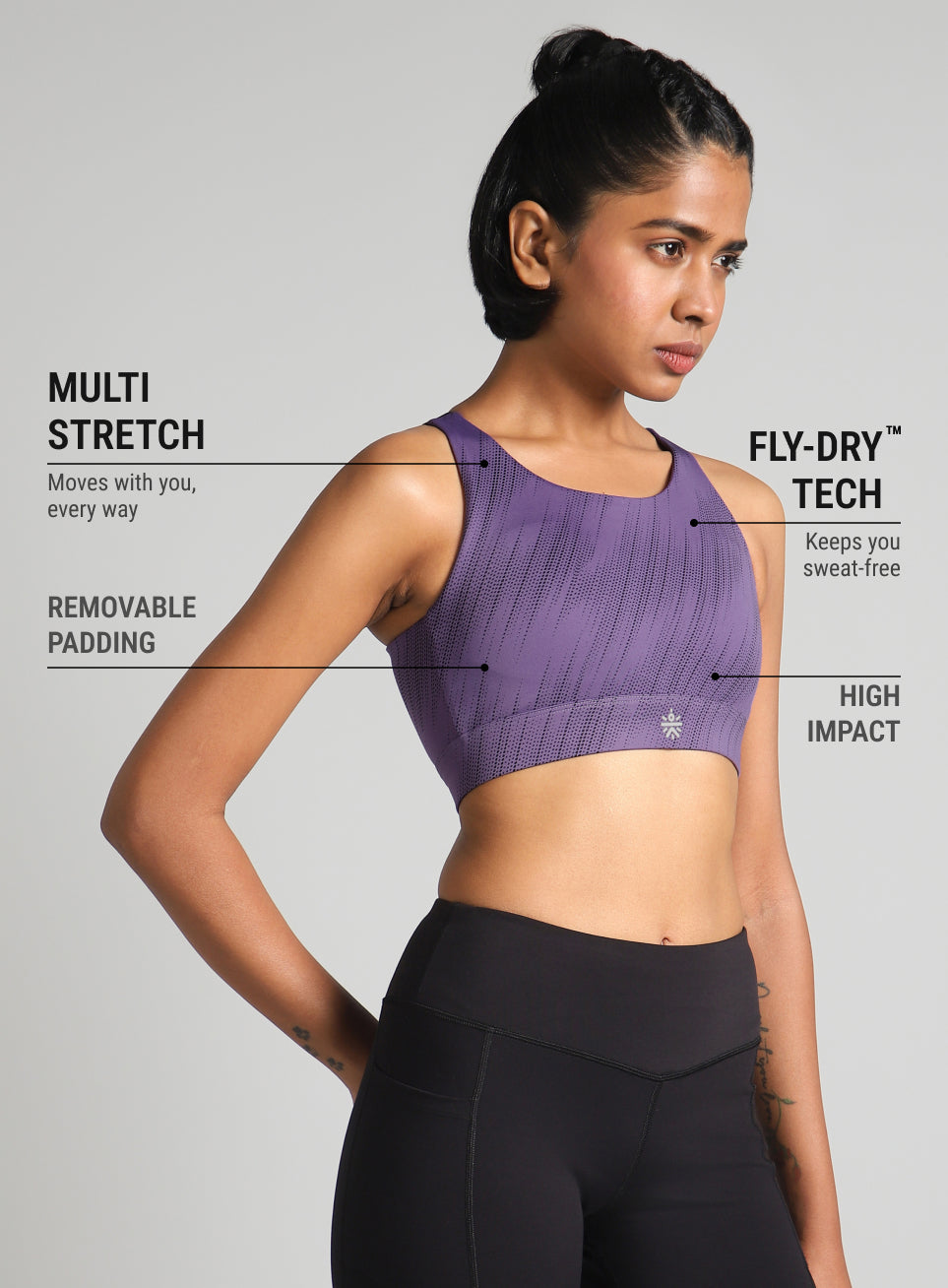 Women's Purple Training Printed High Support Sports Bra