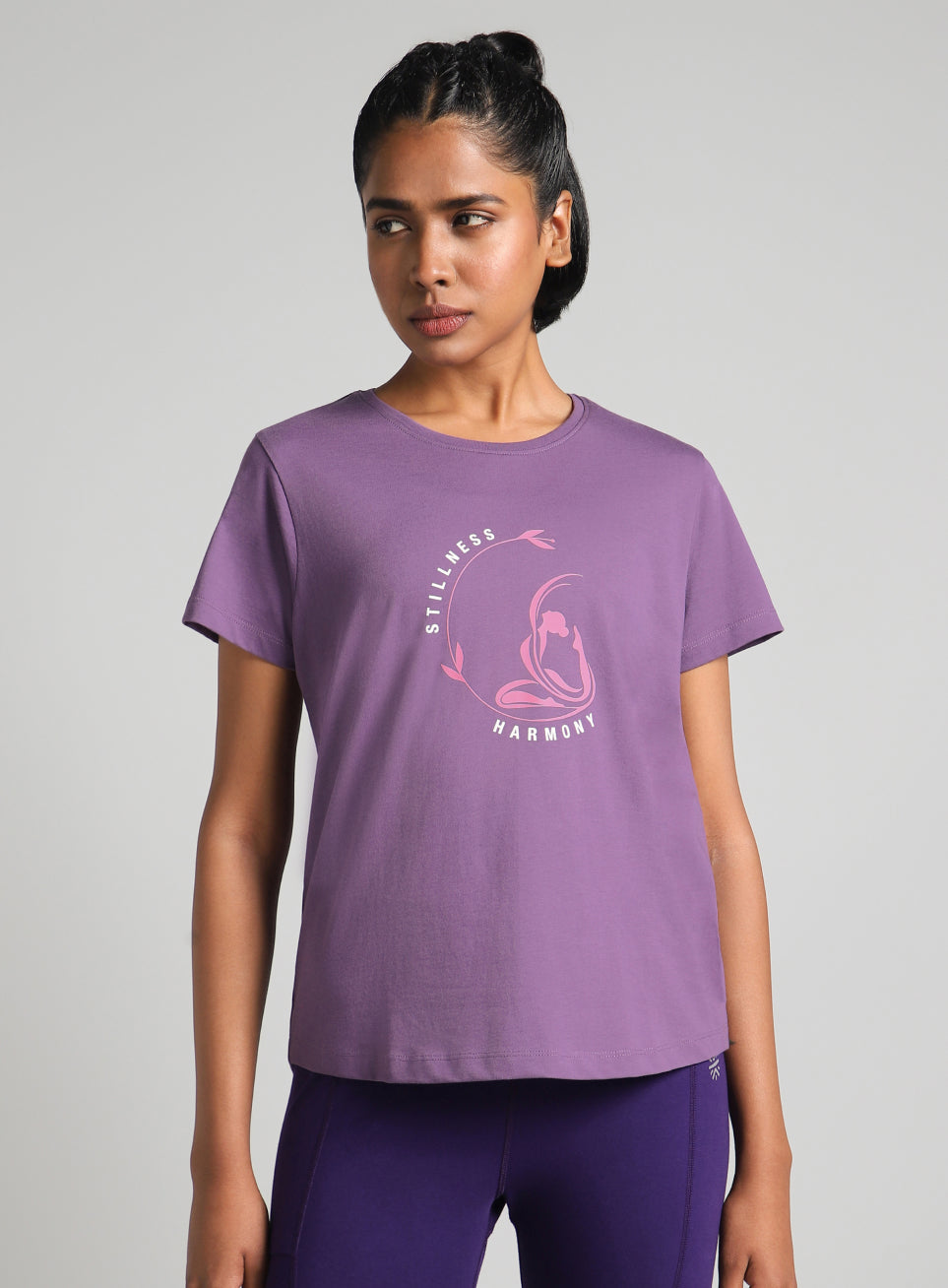 Women's Purple Flow Harmony Print Yoga T-shirt
