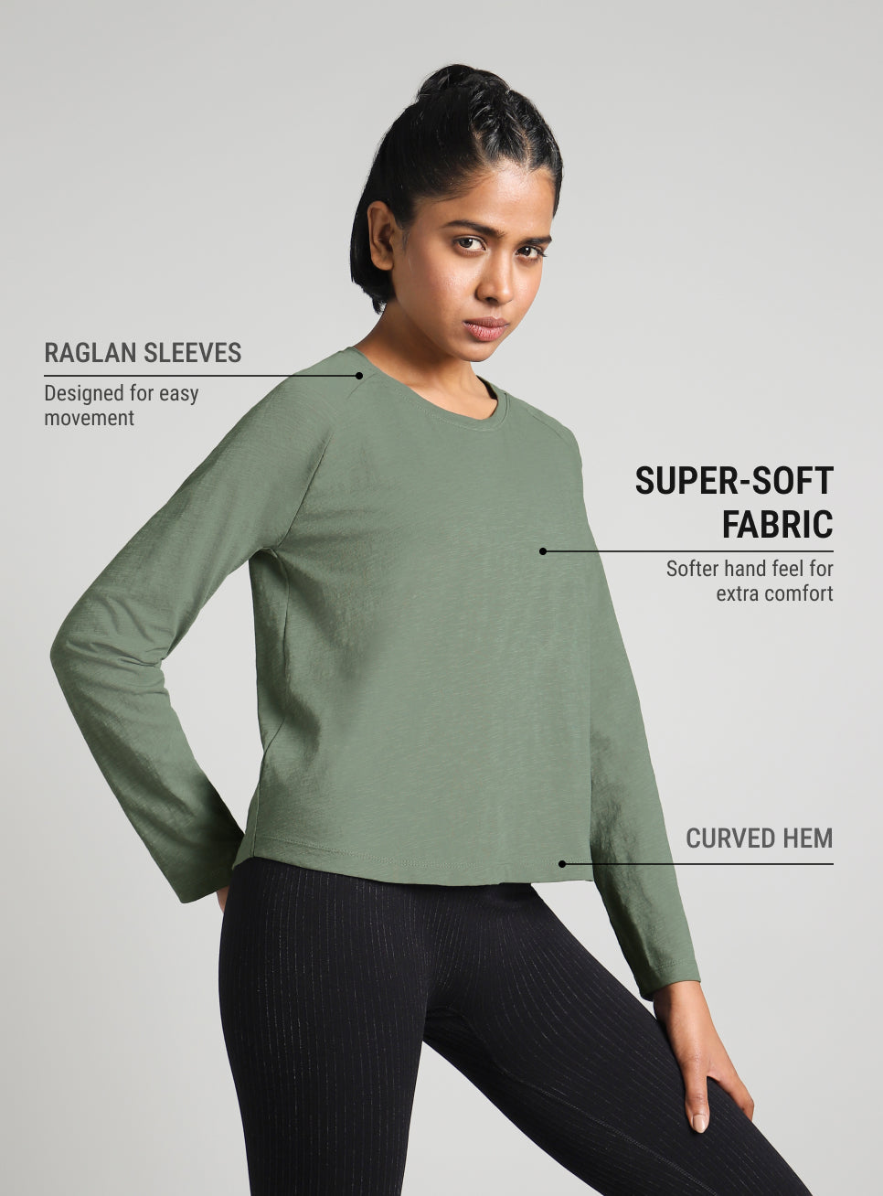 Women's Green Form Overlap Yoga T-shirt