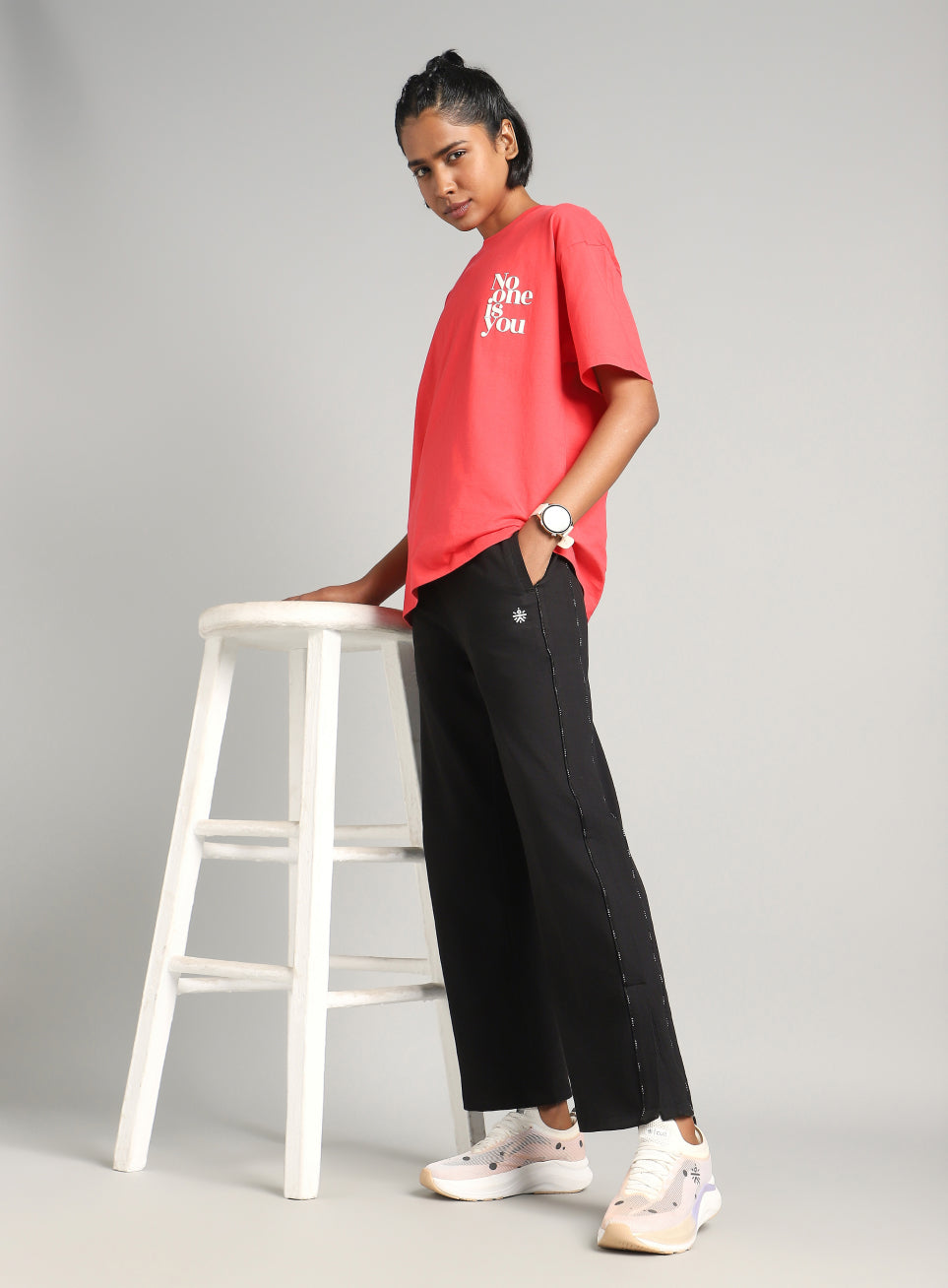 Women's Black Panelled Straight Fit Trackpants