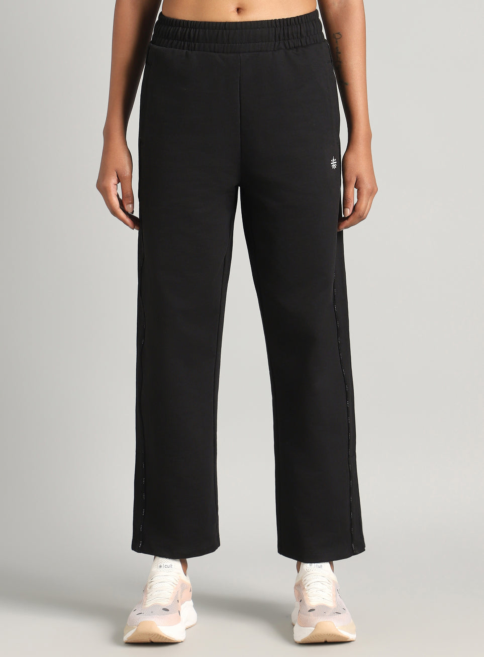 Women's Black Panelled Straight Fit Trackpants
