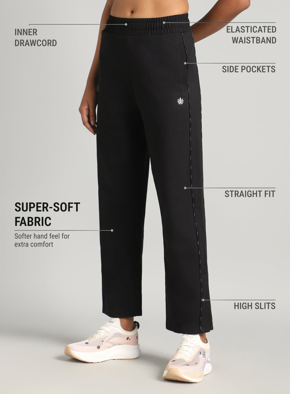 Women's Black Panelled Straight Fit Trackpants