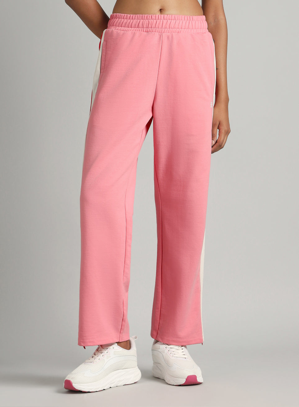 Women's Pink Zip Bottom Flare Straight Fit Trackpants