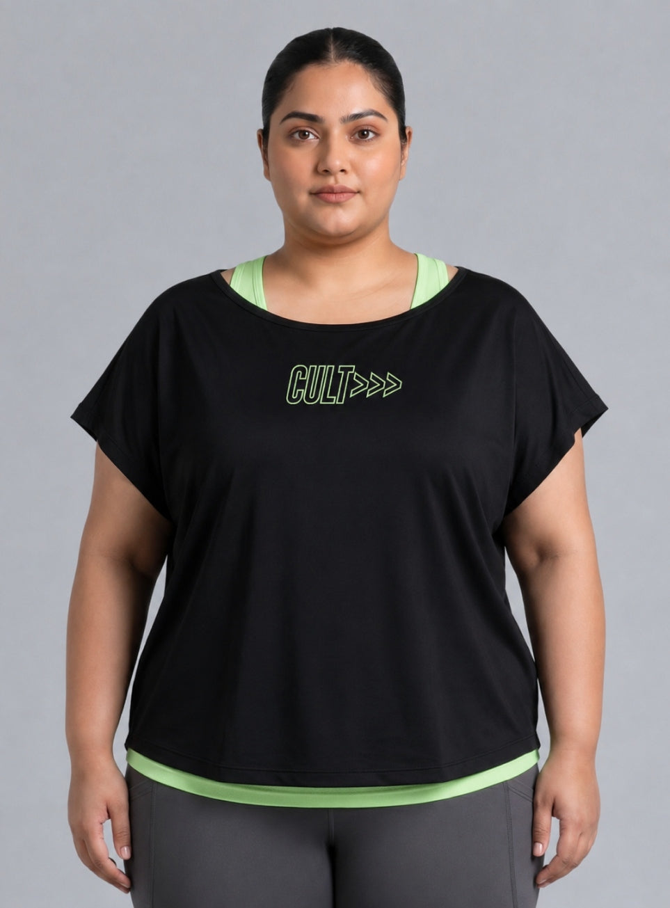 Women's Black Tank Layered Training Plus Size T-shirt