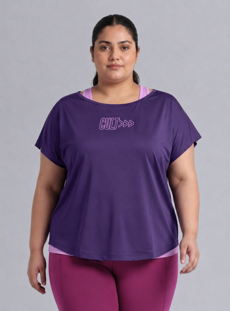 Women's Purple Tank Layered Training Plus Size T-shirt