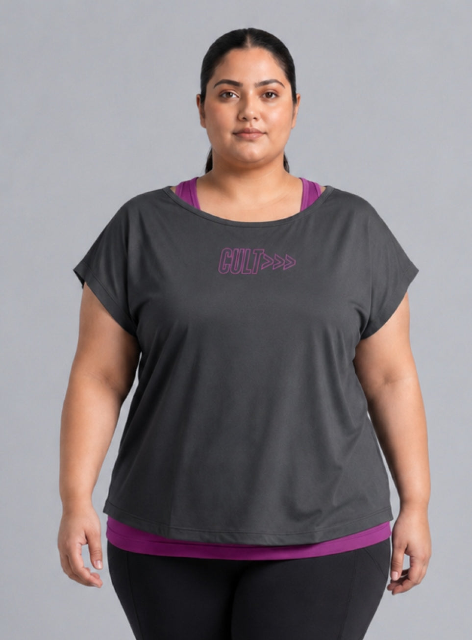 Women's Dark Grey Tank Layered Training Plus Size T-shirt