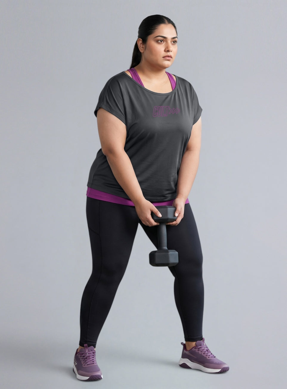 Women's Dark Grey Tank Layered Training Plus Size T-shirt