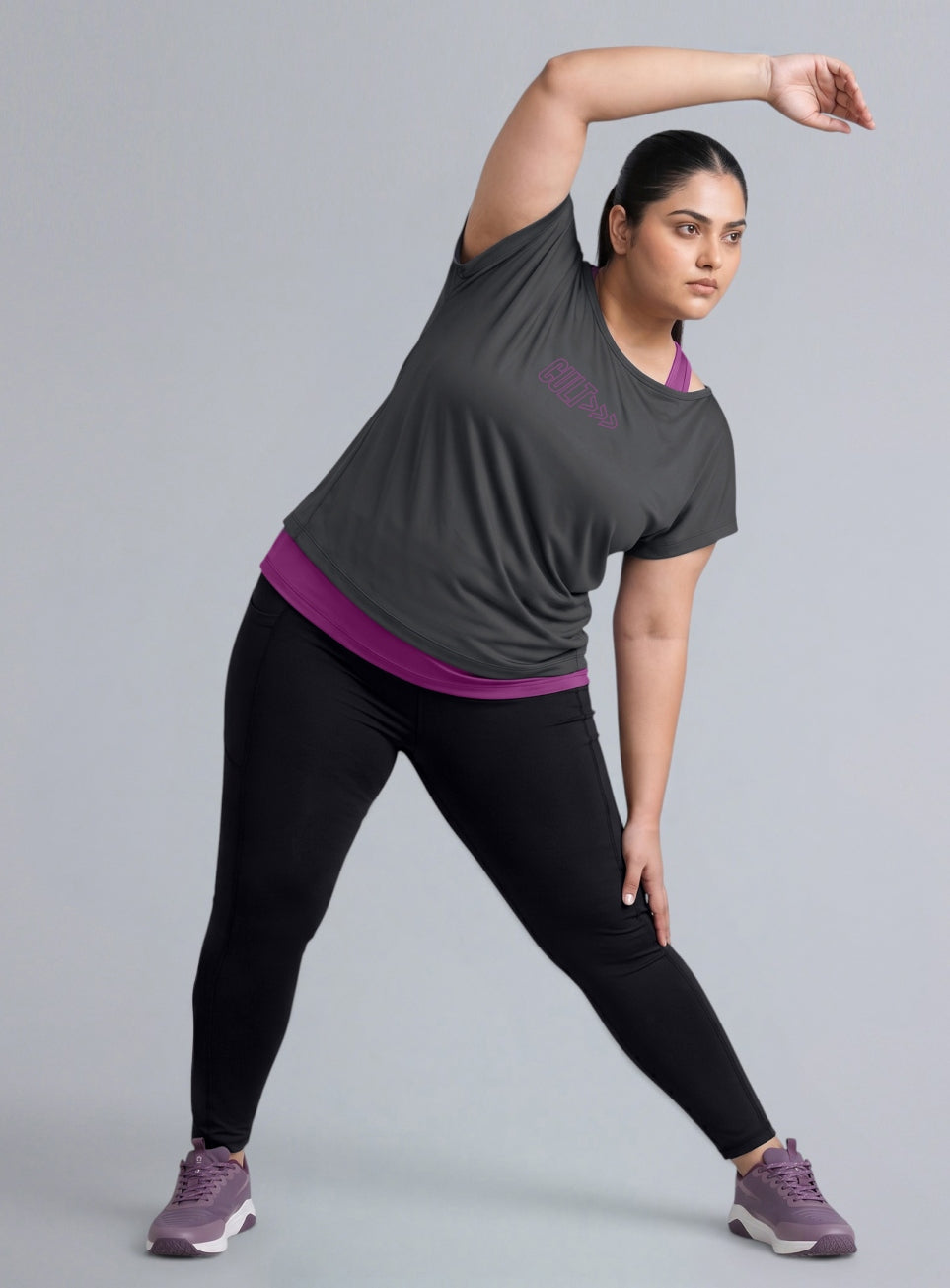 Women's Dark Grey Tank Layered Training Plus Size T-shirt
