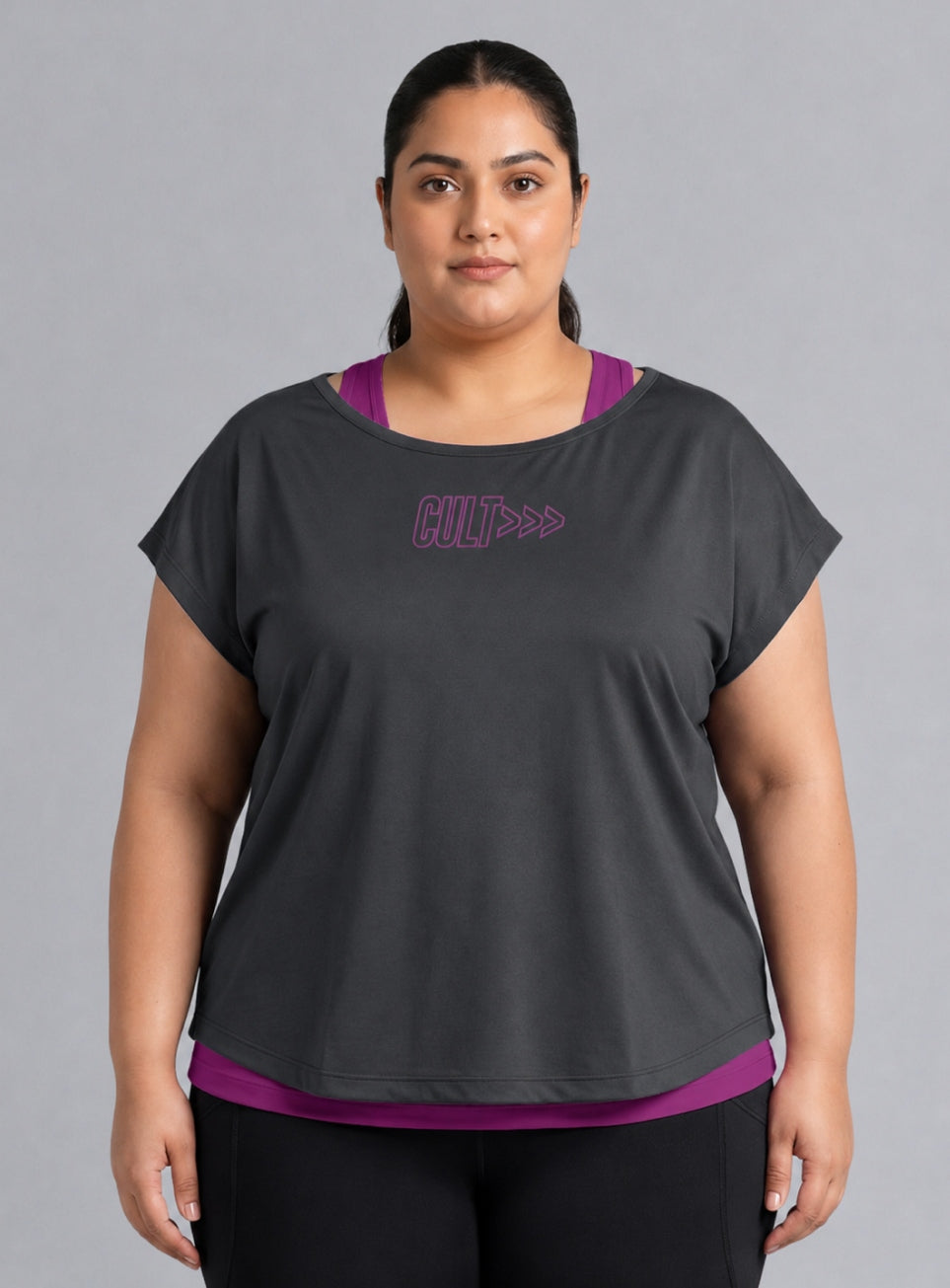 Women's Dark Grey Tank Layered Training Plus Size T-shirt
