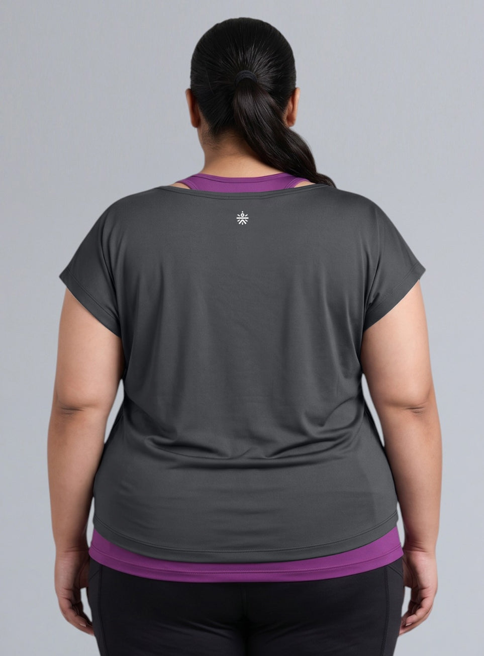Women's Dark Grey Tank Layered Training Plus Size T-shirt
