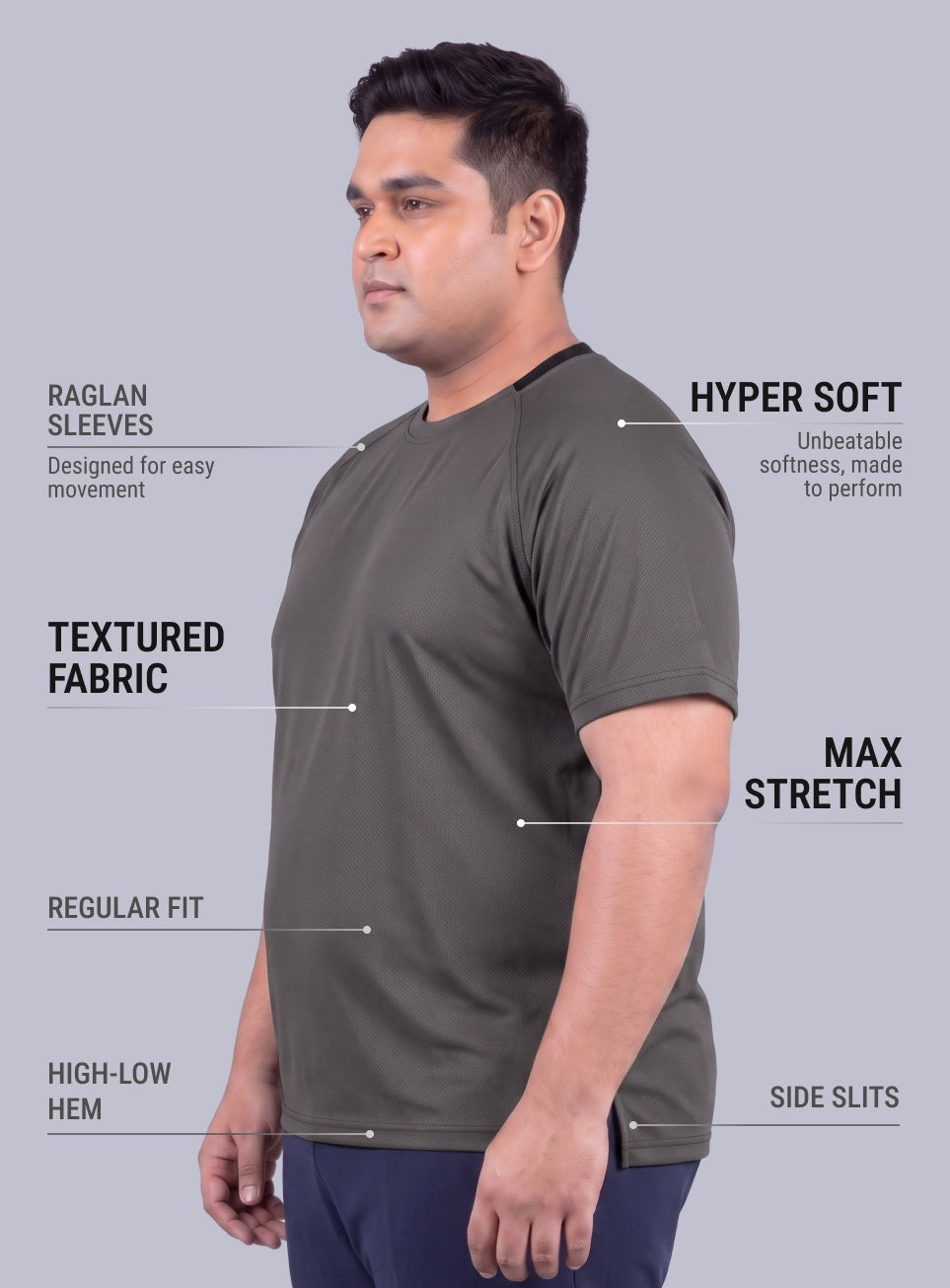Men's Grey Ultra Runner's Technical Knit Plus Size T-shirt