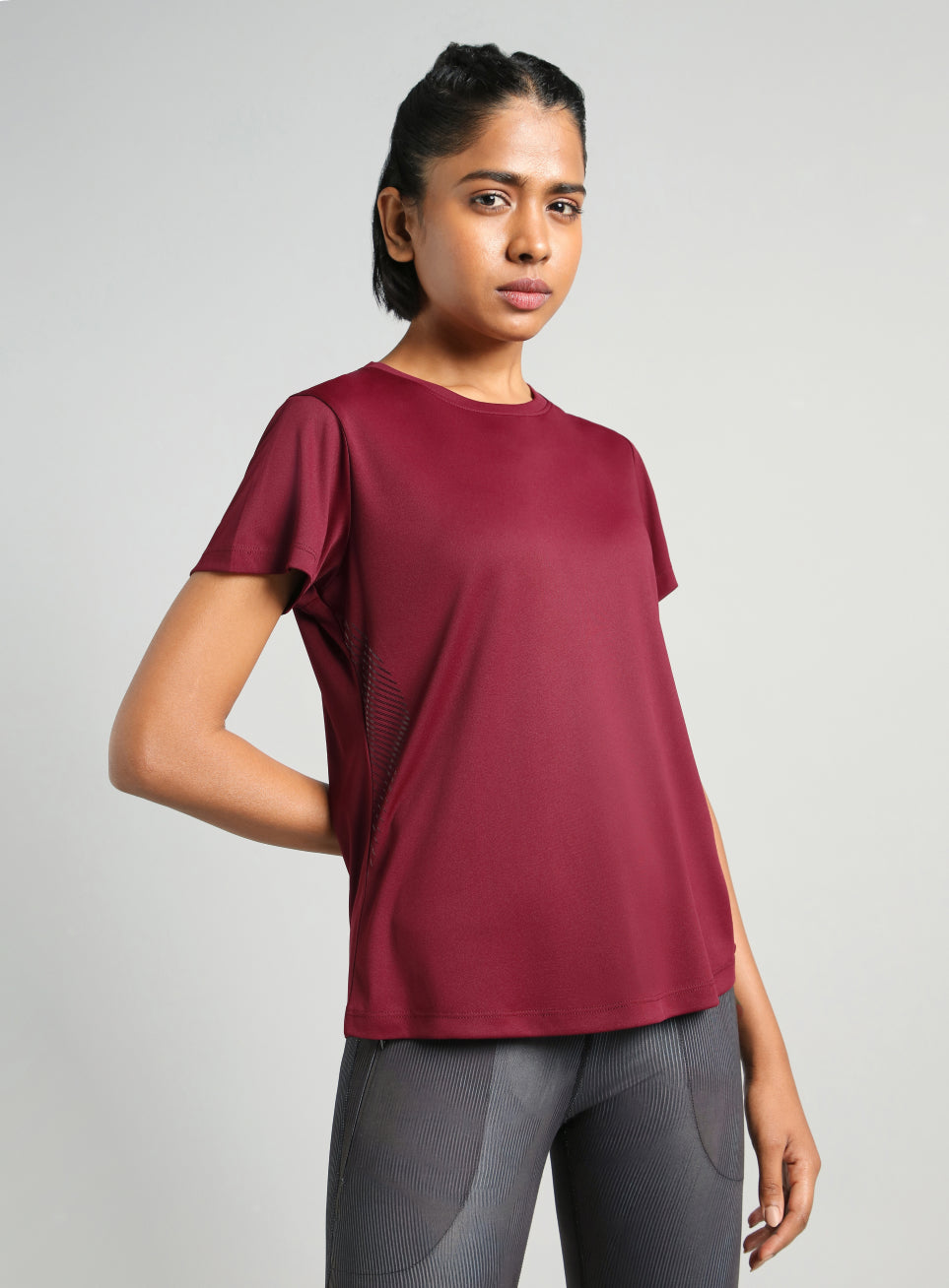 Women's Maroon Contour Print T-shirt