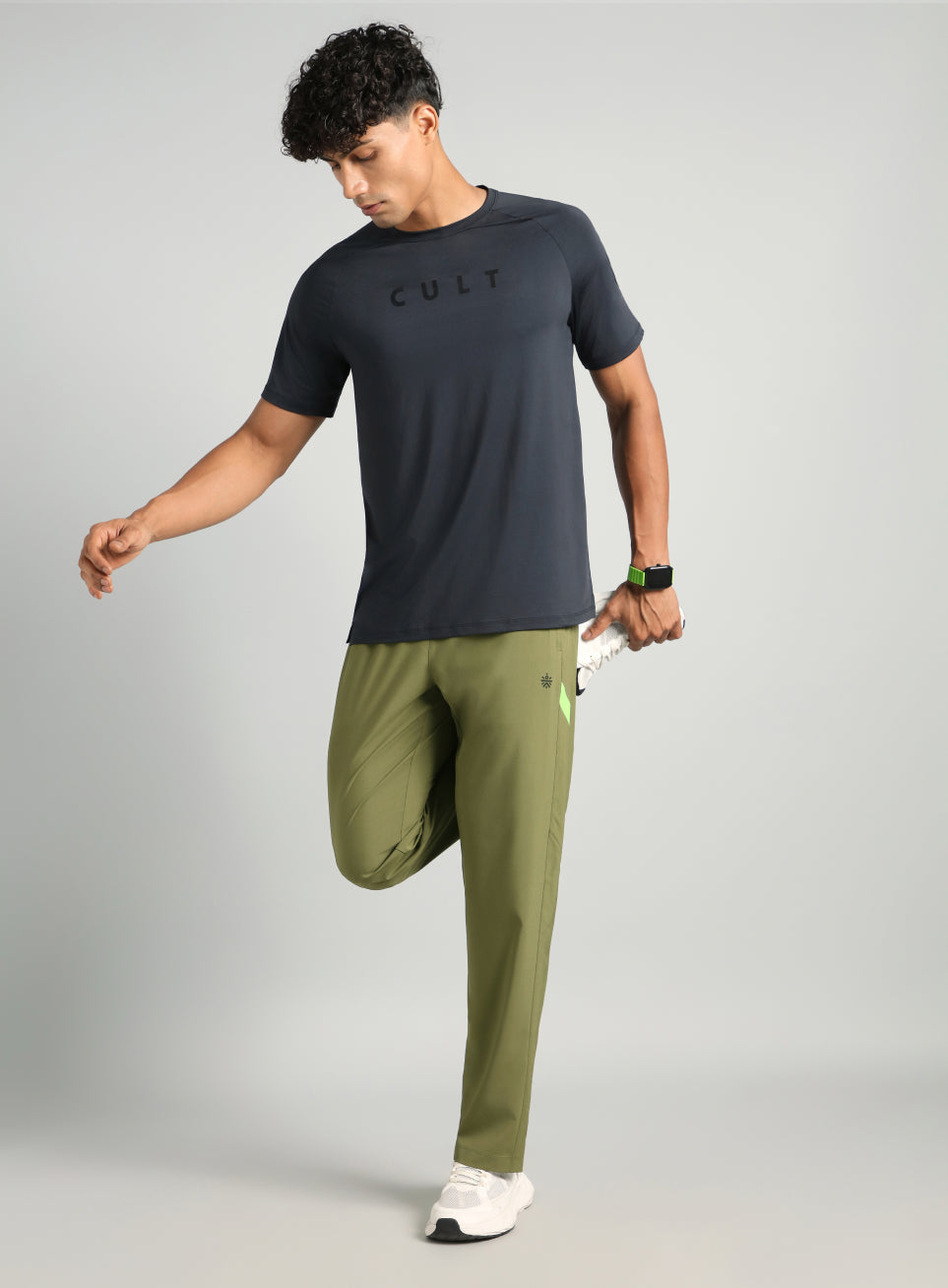 Men's Olive Straight Fit Power Pop Trackpants
