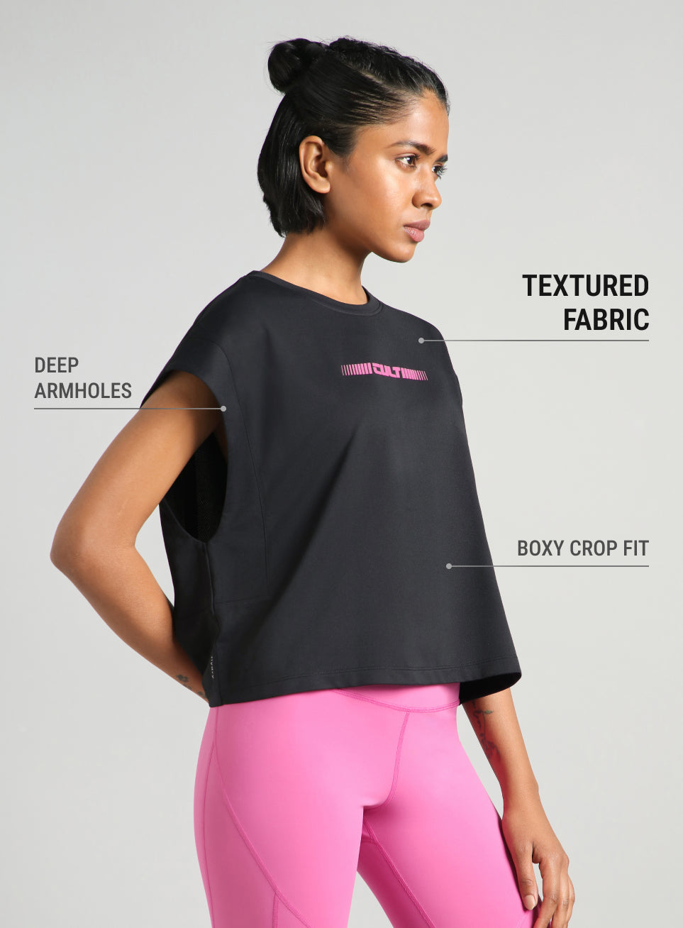 Women's Black Muscle Ease Boxy Fit T-shirt
