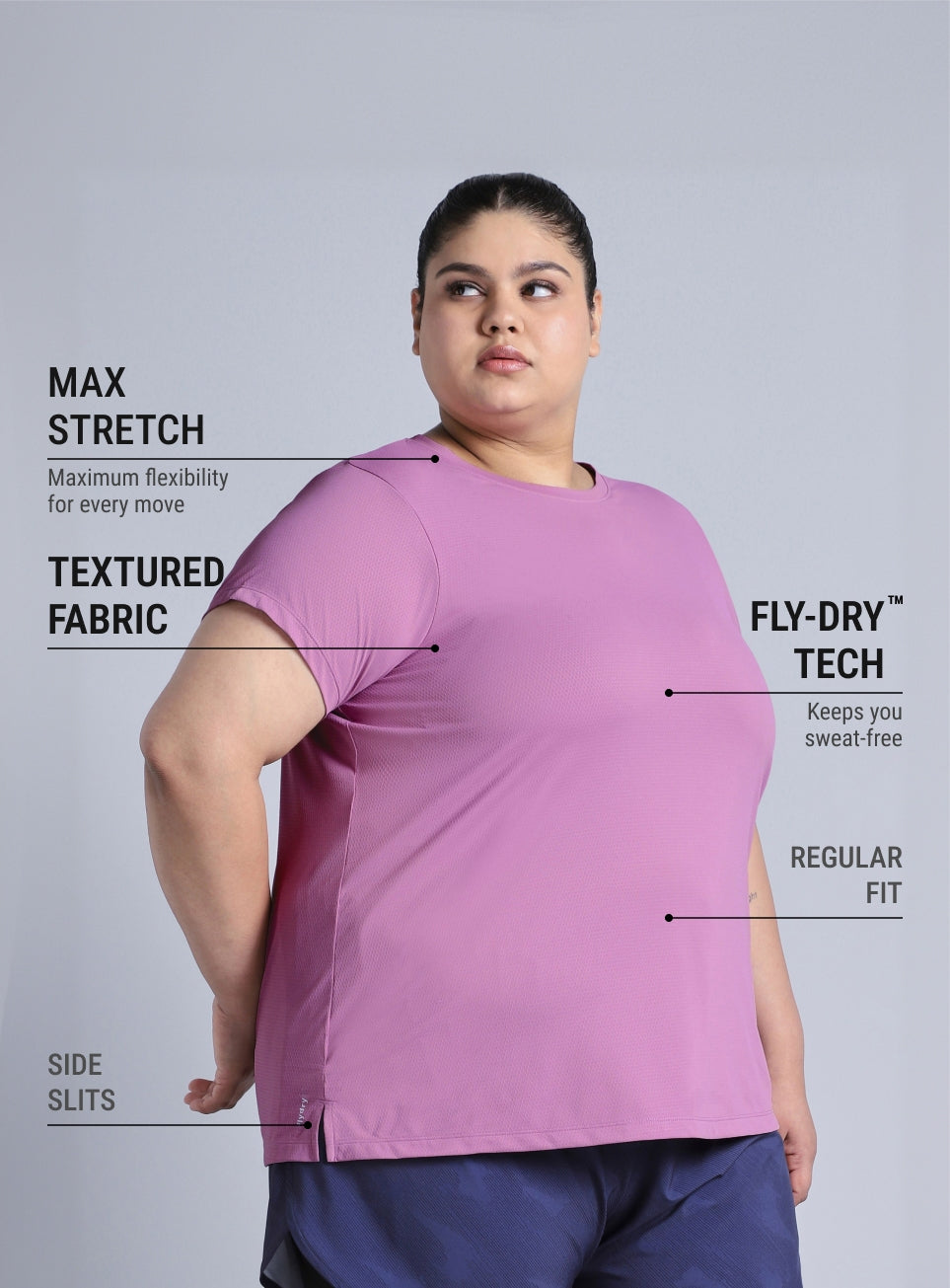 Women's Purple Training Essential Plus Size Regular Fit T-shirt