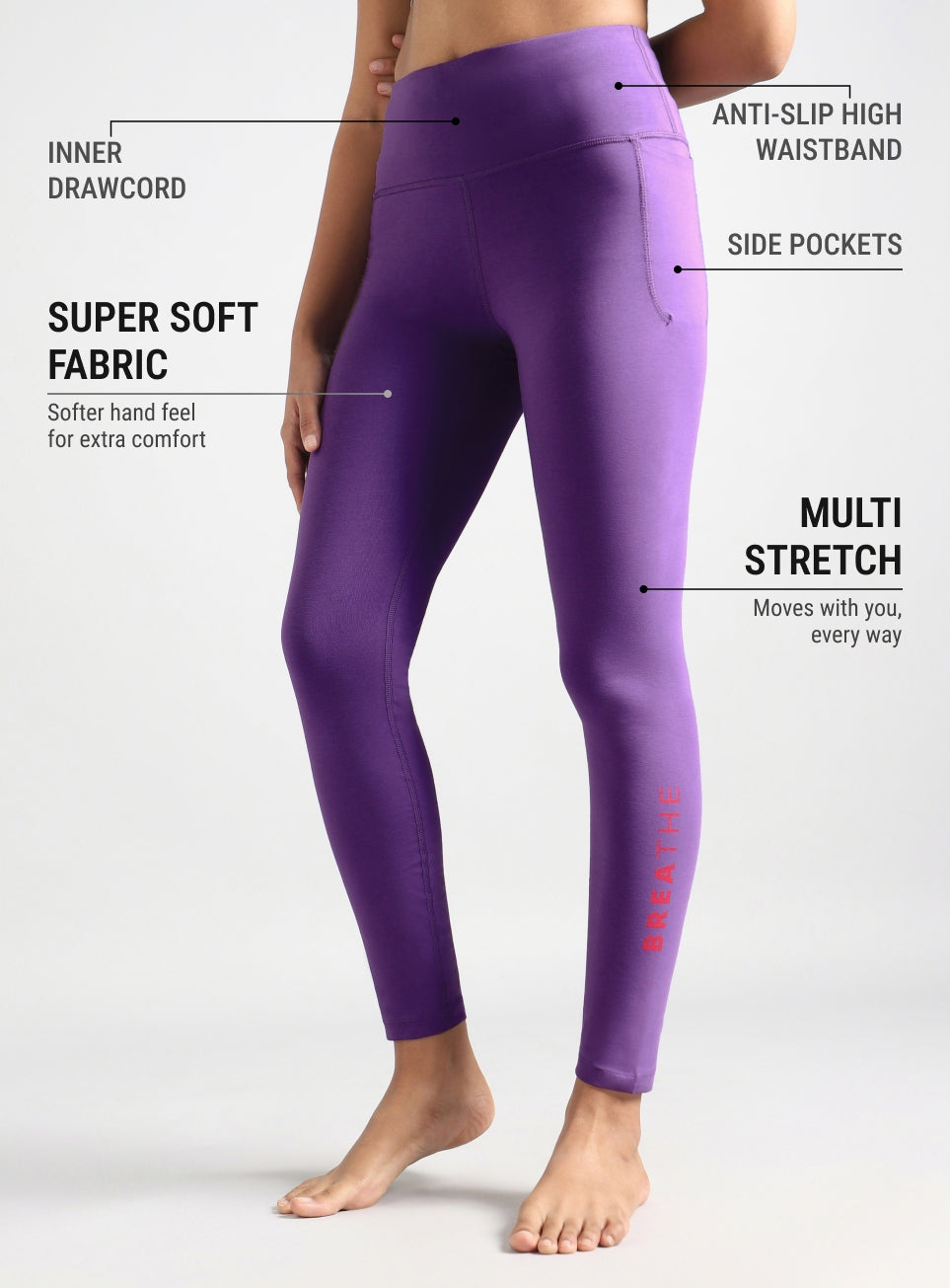 Women's Purple Breathe In-Out Yoga Cotton Tights