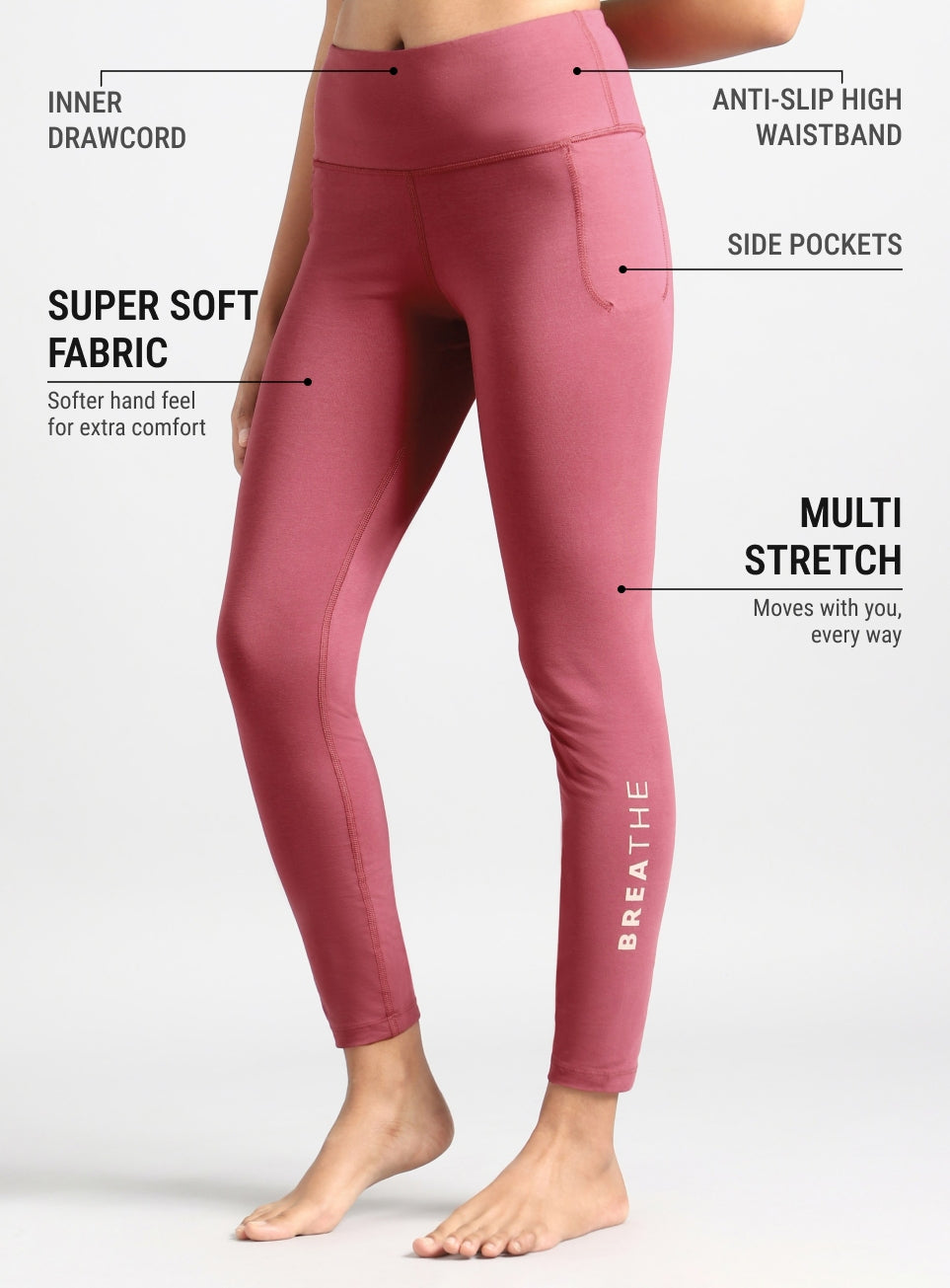 Women's Pink Breathe In-Out Yoga Cotton Tights
