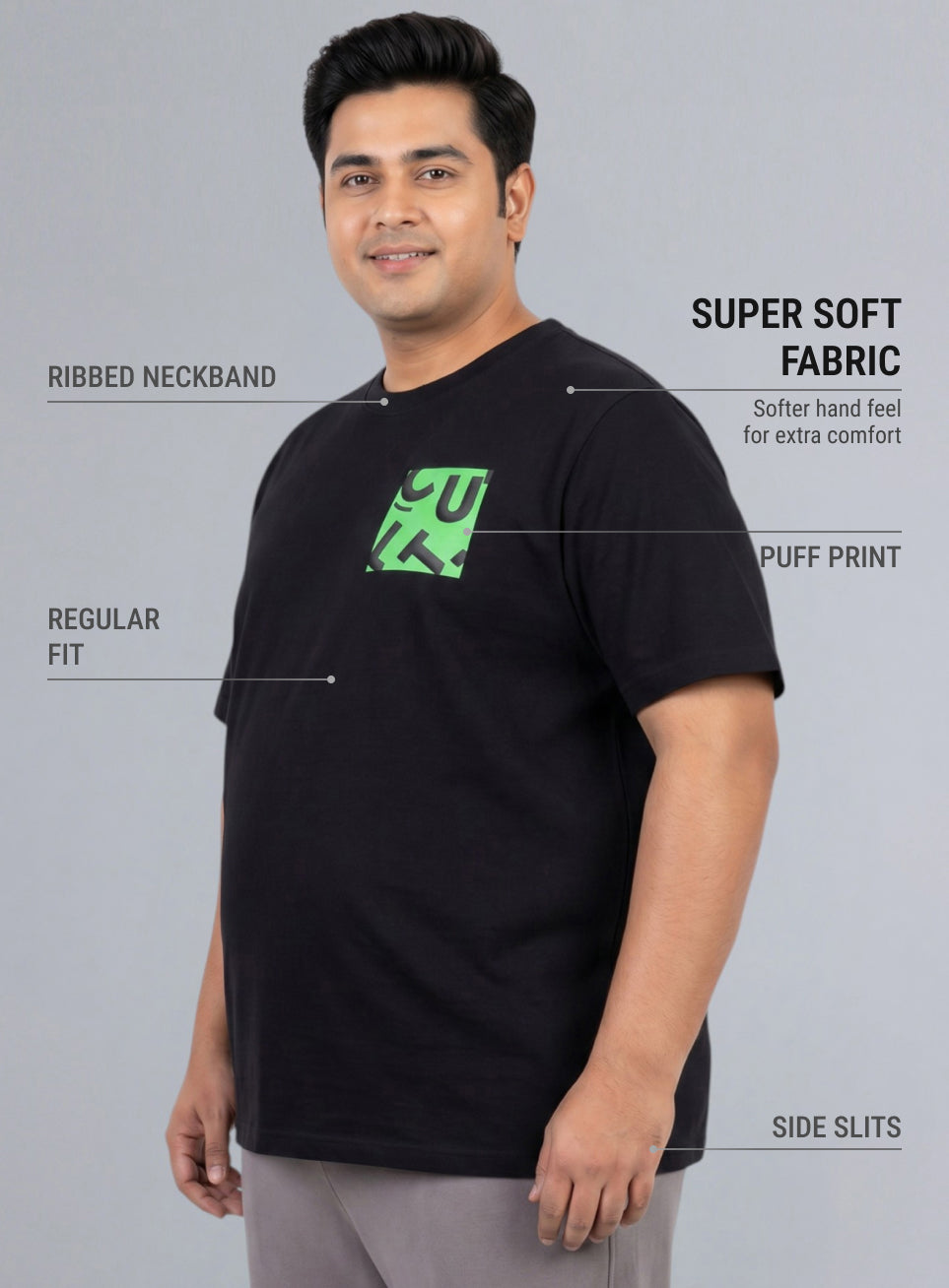 Men's Black Cult Print Plus Size Graphic T-shirt