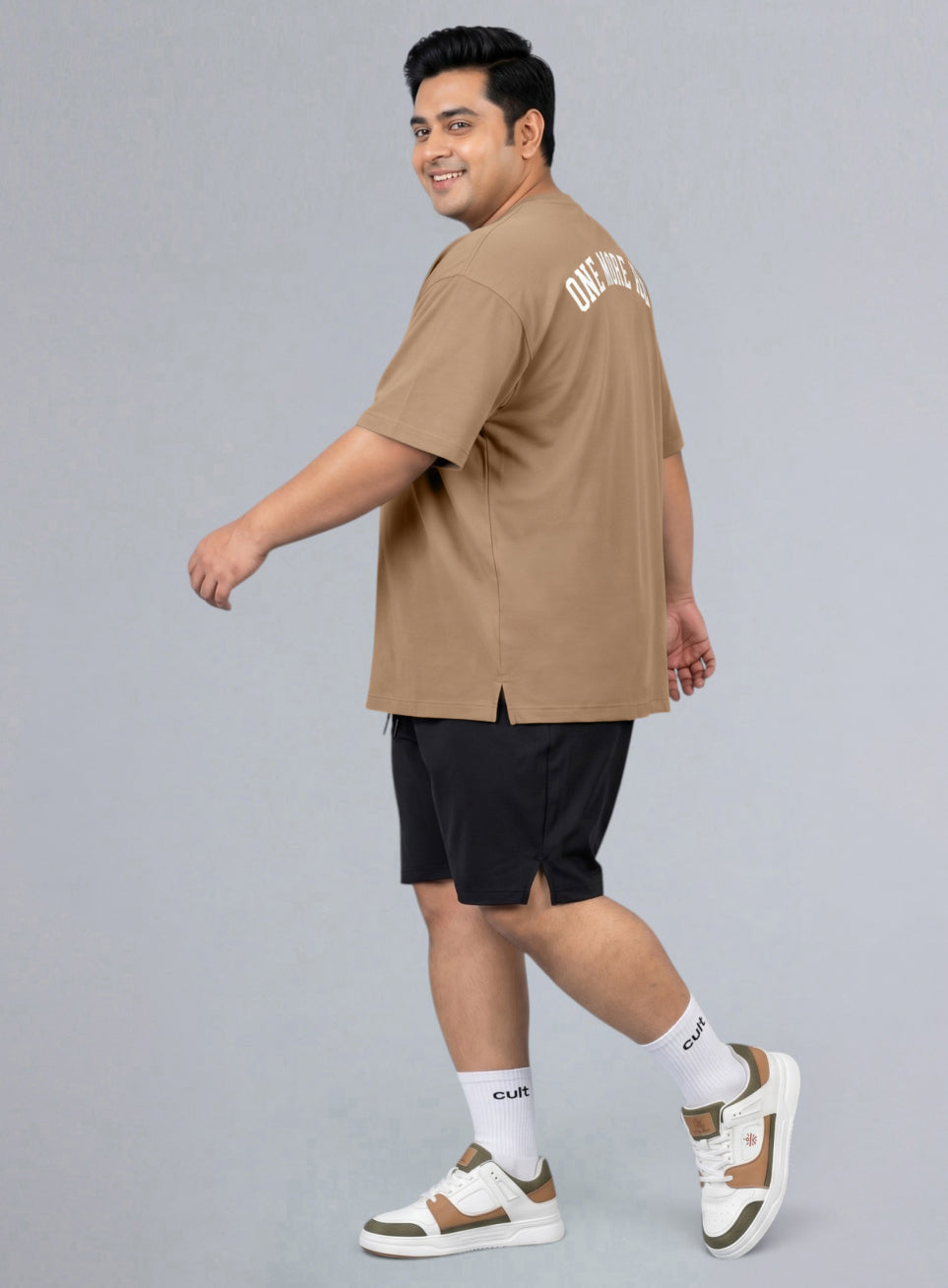 Men's Beige One More Rep Graphic Plus Size Oversized Fit T-shirt