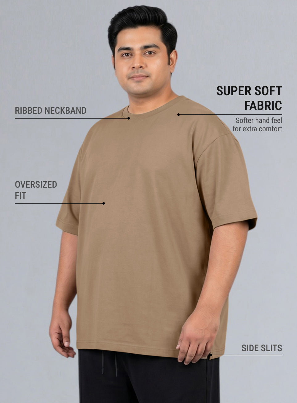 Men's Beige One More Rep Graphic Plus Size Oversized Fit T-shirt