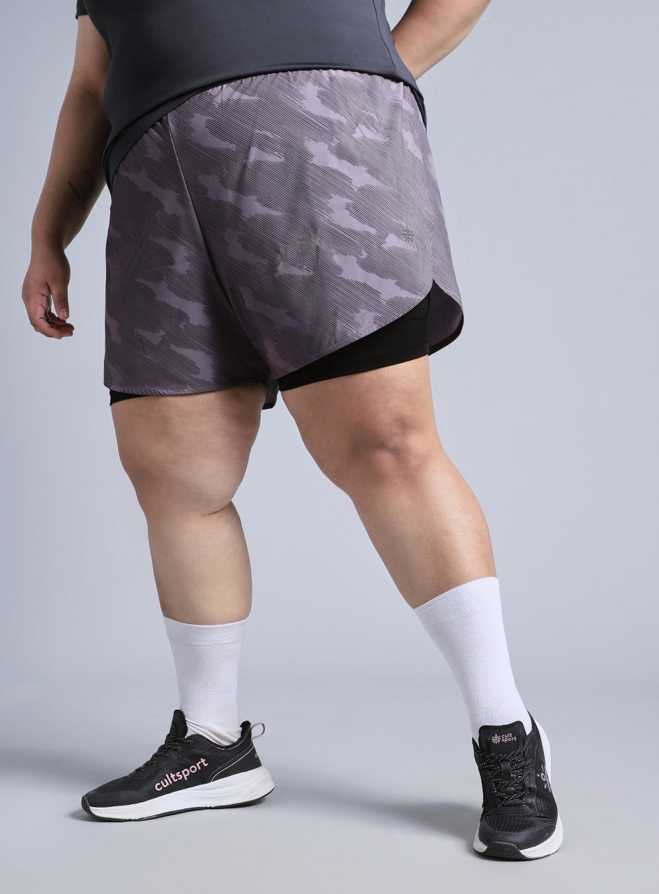 Women's Grey Urban Camo Shorts with Inner Tight Plus Size Shorts