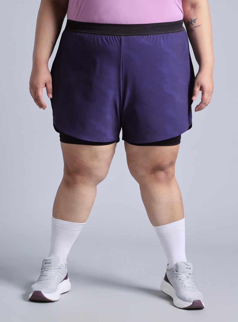 Women's Blue Urban Camo Shorts with Inner Tight Plus Size Shorts