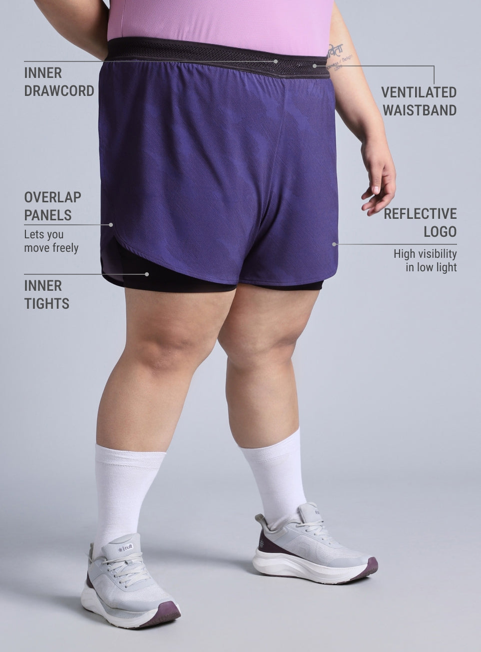 Women's Blue Urban Camo Shorts with Inner Tight Plus Size Shorts