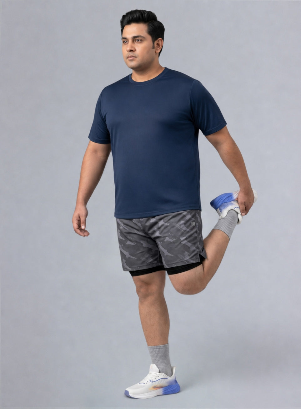 Men's Grey Urban Camo Plus Size Shorts with In-Buit Tights