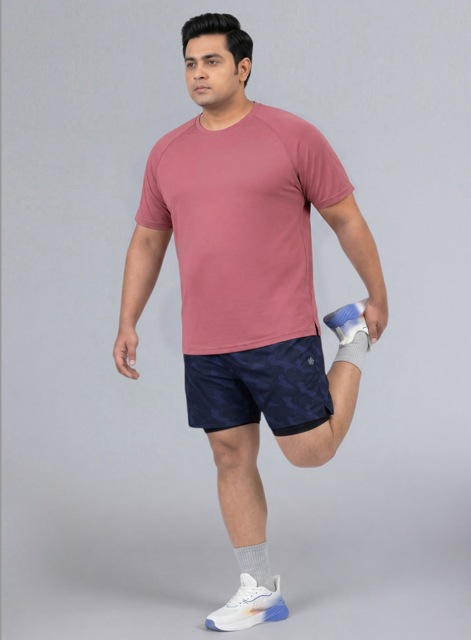 Men's Navy Urban Camo Plus Size Shorts with In-Buit Tights
