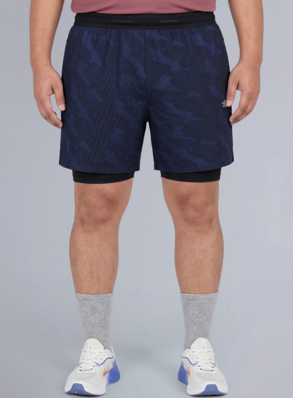 Men's Navy Urban Camo Plus Size Shorts with In-Buit Tights