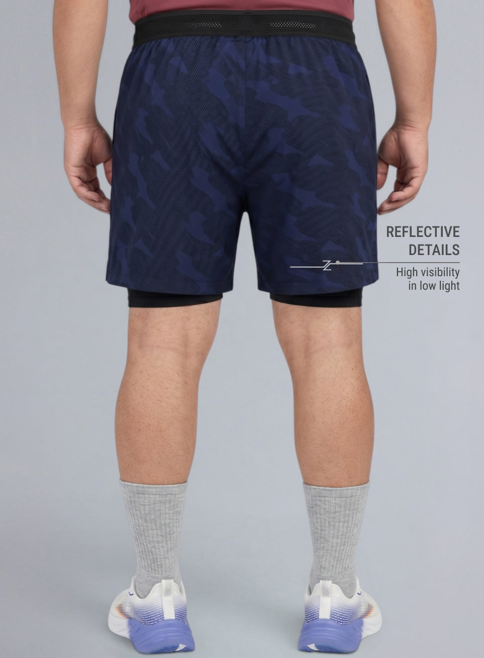 Men's Navy Urban Camo Plus Size Shorts with In-Buit Tights