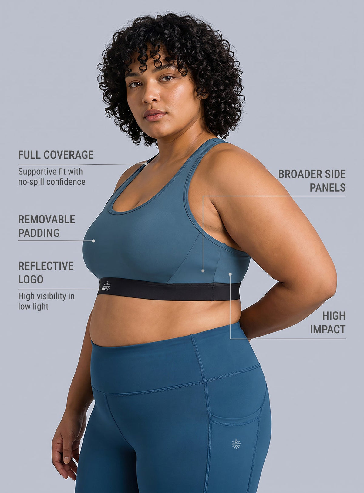 Women's Teal Run Forward High Support Plus Size Bra